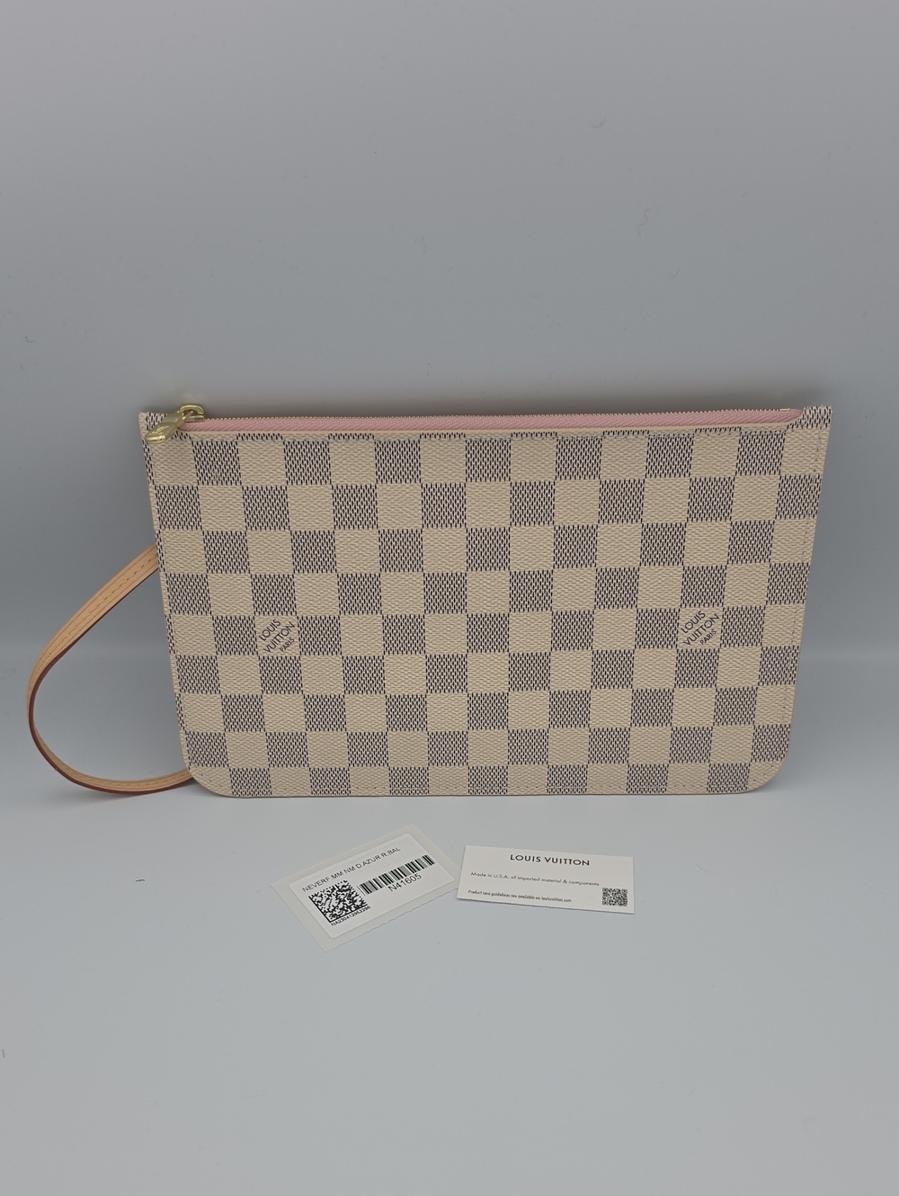 Louis Vuitton White/Pink Damier Azur Neverfull MM Pochette Wristlet (NWT)COA🩷✨️